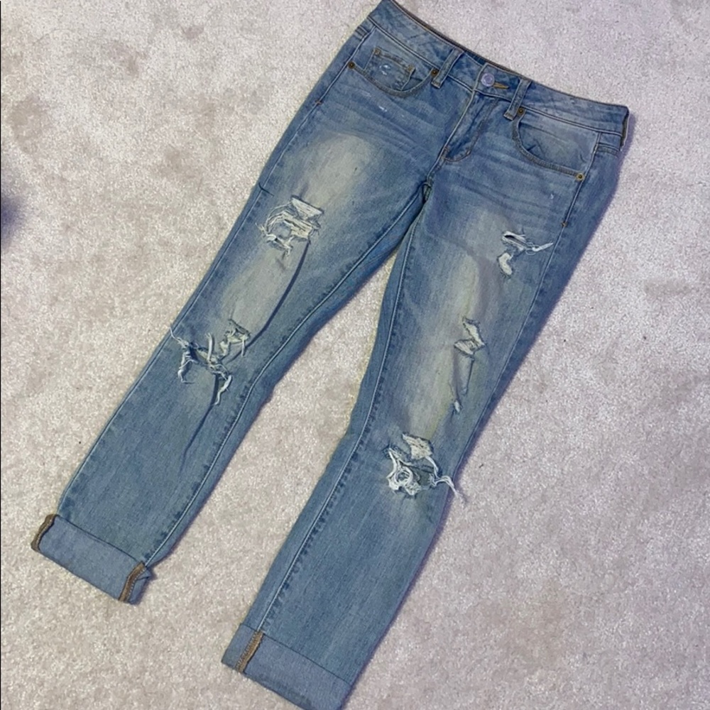 American Eagle Light-Wash Low-Waist Ripped Jeans